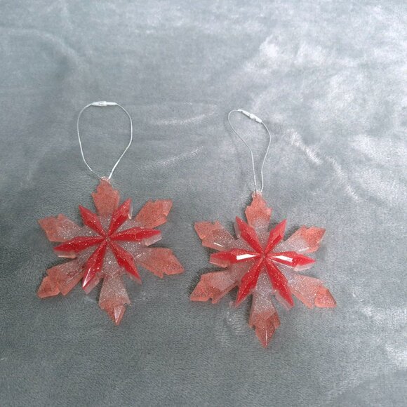 Handmade Resin Ornaments Glitter Snowflake Red & Silver Glitter Set Of 2 - Picture 2 of 6